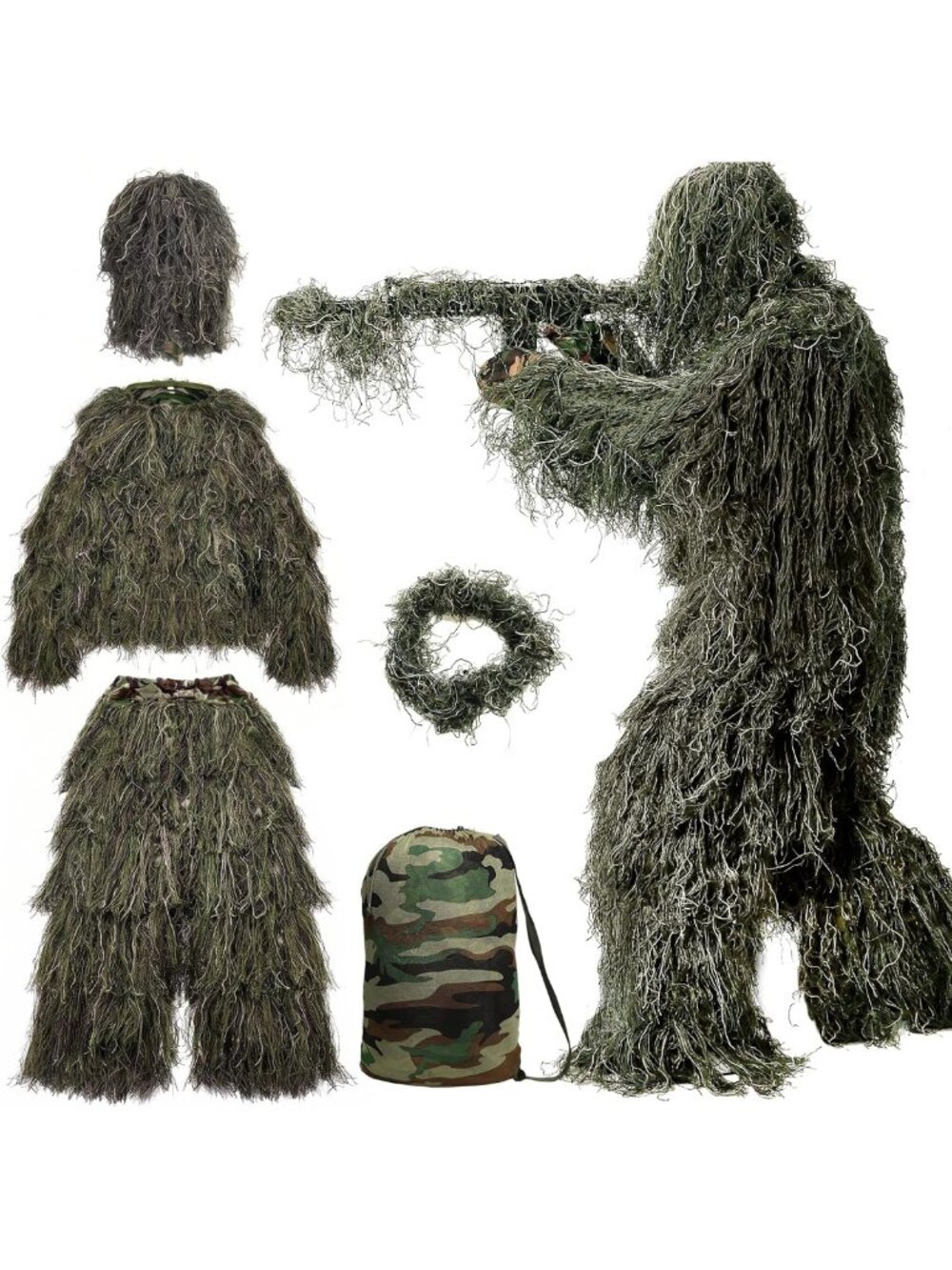 5-in-1 3D Camouflage Ghillie Suit for Hunting, Outdoor Activities & Costumes